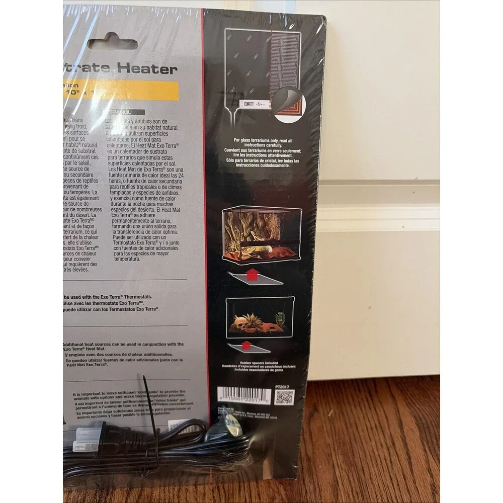 Exo Terra Heat Mat Terrarium Substrate Heater 16 Watt 30-40 Gallon, 10”x11”